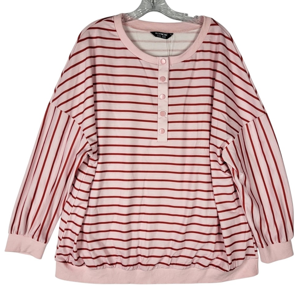 Bloomchic Lightweight Sweatshirt Women's Plus 18-20 Pink Red Striped Drop Sleeve